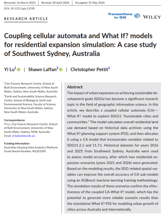 Coupling cellular automata and What If? models for residential expansion simulation: A case study of Southwest Sydney, Australia