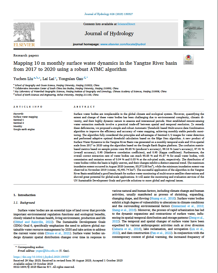 Mapping 10m monthly surface water dynamics in the Yangtze River Basin from 2017 to 2020 using a robust ATMC algorithm
