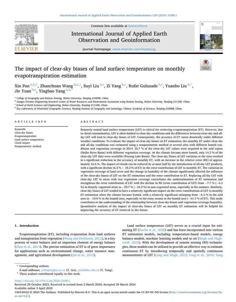 The impact of clear-sky biases of land surface temperature on monthly evapotranspiration estimation